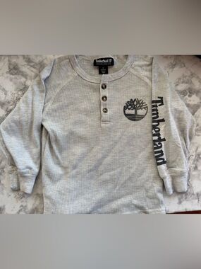 Timberland Light Gray Waffle Henley with Logo